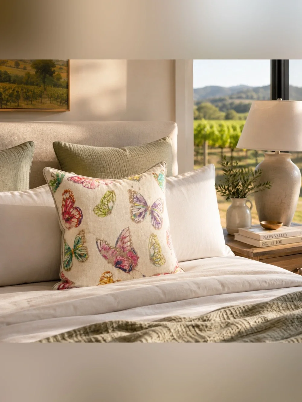 ZARA HOME Artisan Butterfly Linen Accent Pillow Whimsical Garden Motif  #0730267